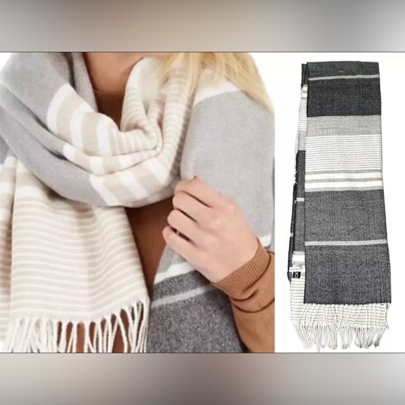 Calvin Klein Oversized Striped Blanket Wrap Scarf Women's One Size